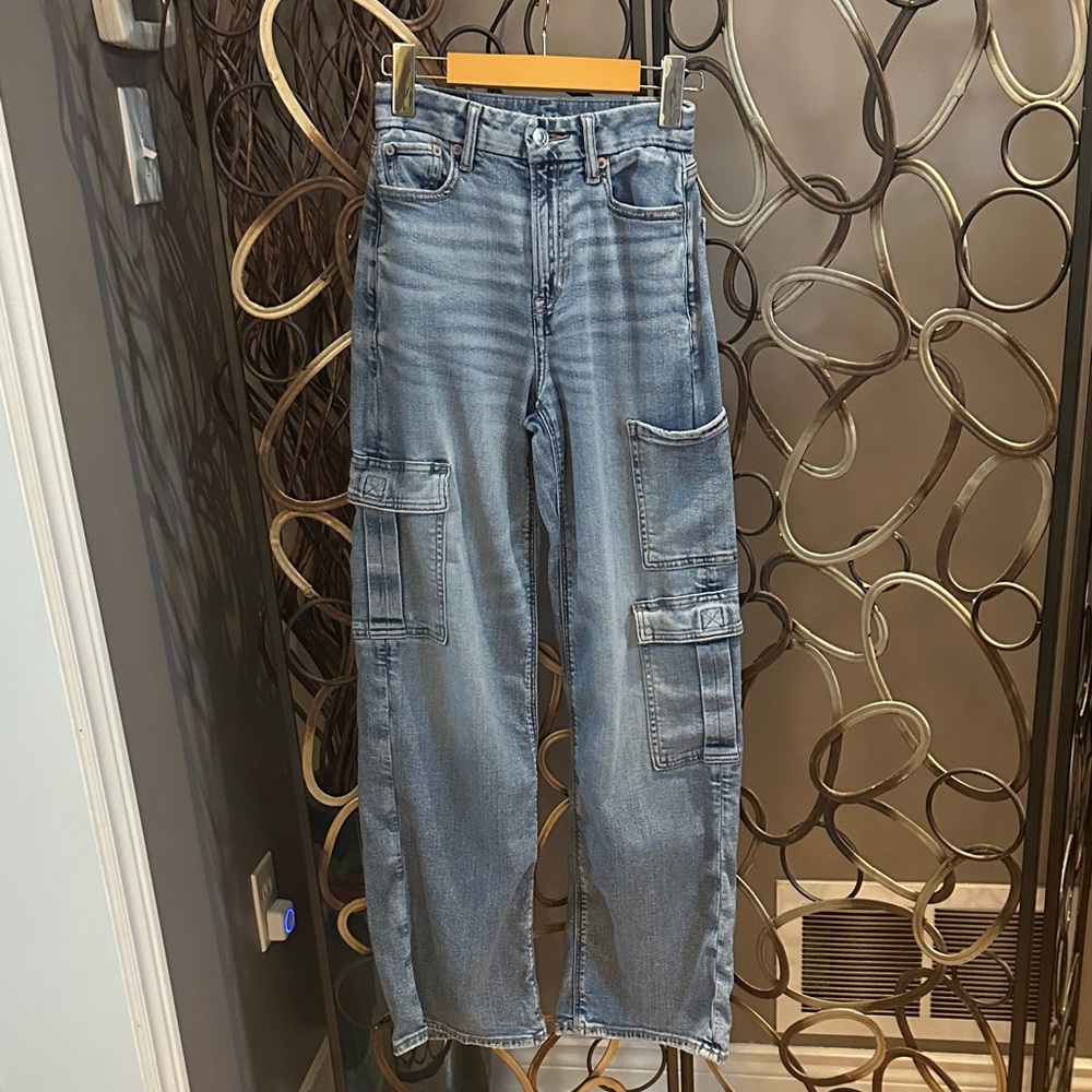 American Eagle Faded Blue Cargo Jeans